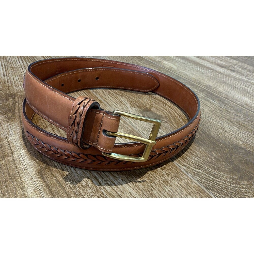 Vintage Coach Braided British Tan Leather Belt Mens 32 Brass Buckle Woven 5813